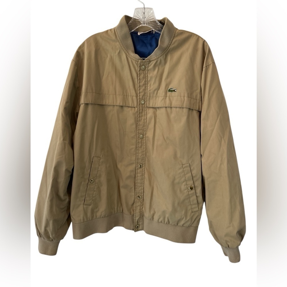 Vintage Lacoste Men's Sz Lg Khaki Snap/Zip Up Lightweight Bomber Jacket